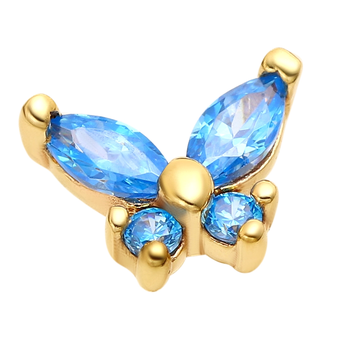 Eternal Metal 14k Solid Yellow &rose Gold 5a Cz Paved Butterfly Nose&ear Piercing Labret Jewelry Threadless Push In Ends Tops 1