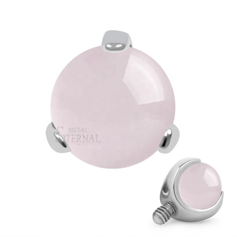 Eternal Metal Astm F136 Titanium Claw Set Rose Quartz Threaded Top Body Jewelry 1