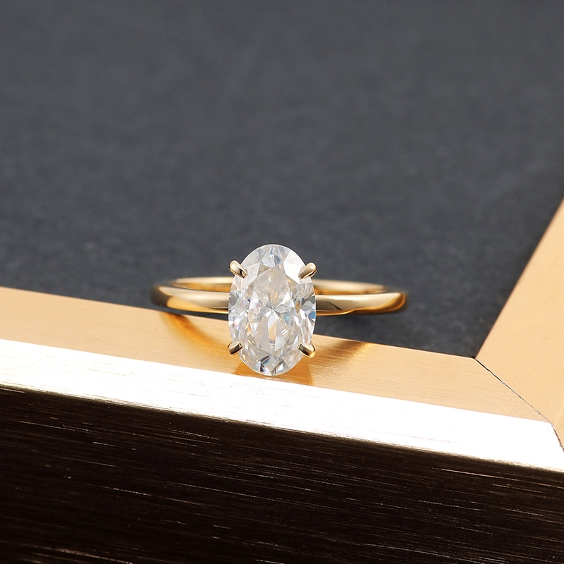Anillo de moissanita de oro macizo personalizado de 14 quilates, anillos de corte ovalado de 1 ct, anillo de compromiso al por mayor para mujeres y hombres 1
