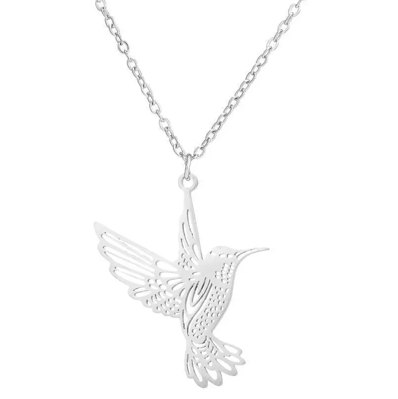 Stainless Steel Fashionable And Simple Hollow Out Hummingbird Pendant Collarbone Chain Sweater Chain Bird Necklace 1