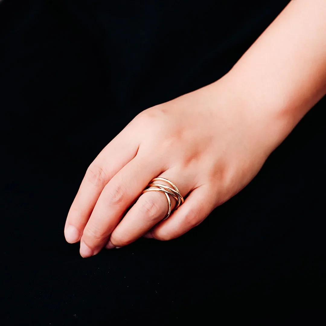 Factory Price New Design 4 Circle Plain Band Stacking Rings 10k/14k/18k Yellow Solid Gold Fine Jewelry Ring For Woman Decoration 1