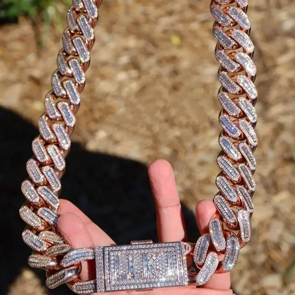18mm 22inches Hip Hop Fashion Jewelry Wholesale Two Tone Luxury Men Diamond Iced Out Necklaces Moissanite Cuban Link Chain 1