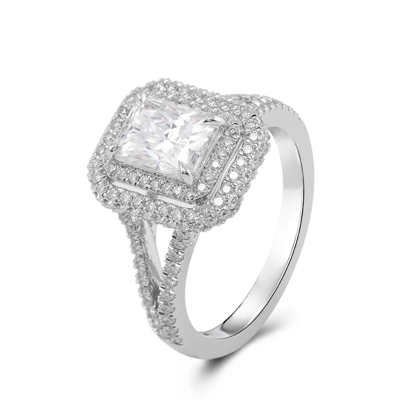 VVS VVS personalizado al por mayor MOISSANITE 14K Gold Radiant Cut Fashion Ring para dedos para mujeres Anillo de compromiso de diamantes personalizados 1