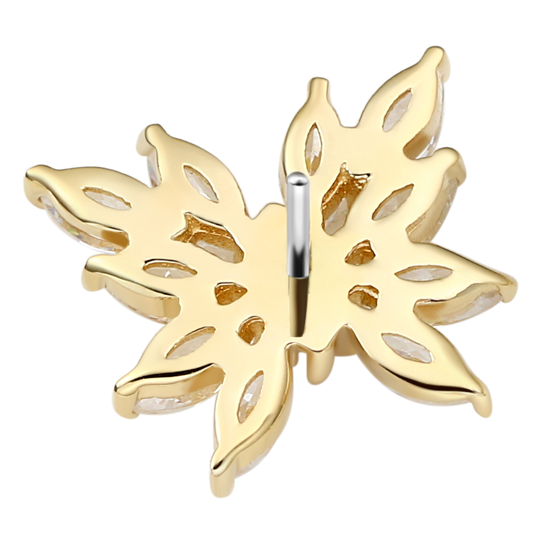 Eternal Metal 14k Solid Gold Marquise Cut Cz Paved Butterfly Nose<000000>lip Earring Piercing Jewelry Threadless Push In Ends Tops 6