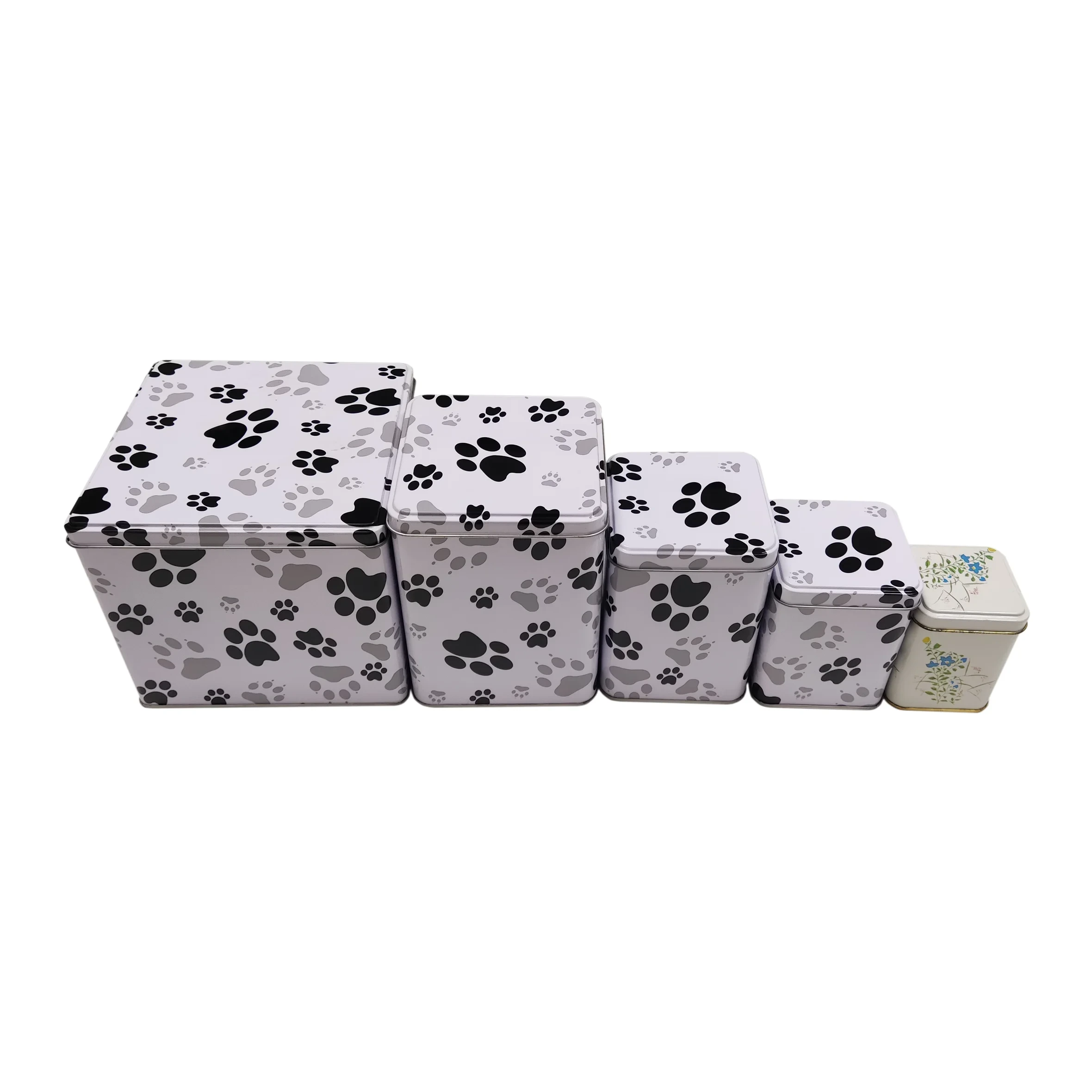 Custom Logo Pet Paw Print Square Airtight Tin Canister - Wholesale Tins Boxes 1