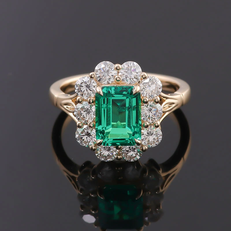 Bague en or jaune 14 carats avec émeraude et moissanite, diamants et design tendance, pour homme 1