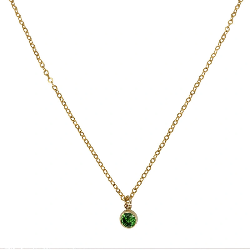 S925 Sterling Silver Plated 14k Gold Light Luxury Retro Emerald Necklace Mini Emerald Single Diamond Collar Chain Female 1