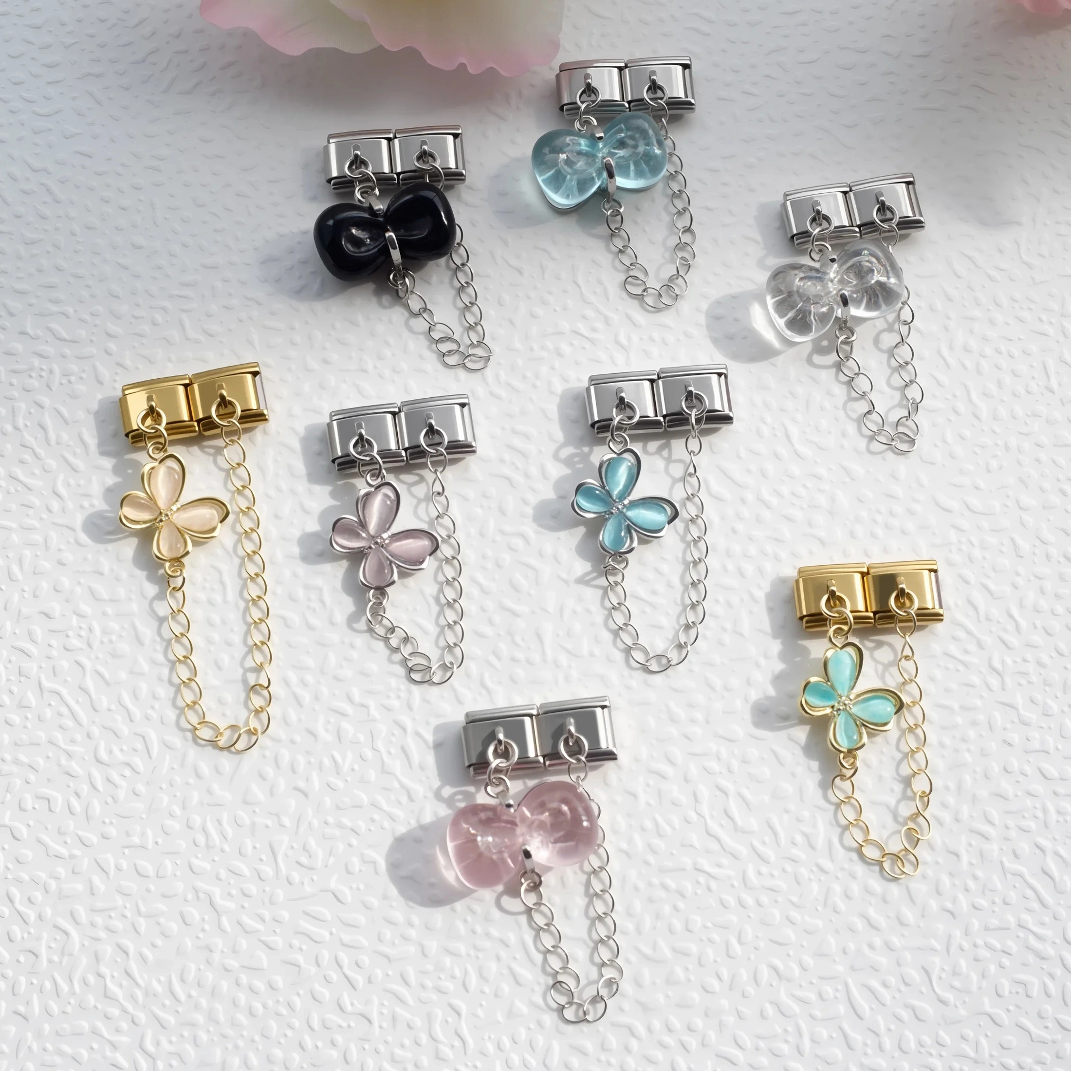 Fashion Italian Charm Silver And Gold Plated Bow Series Pendant 304 Stainless Steel Bracelet Module 1