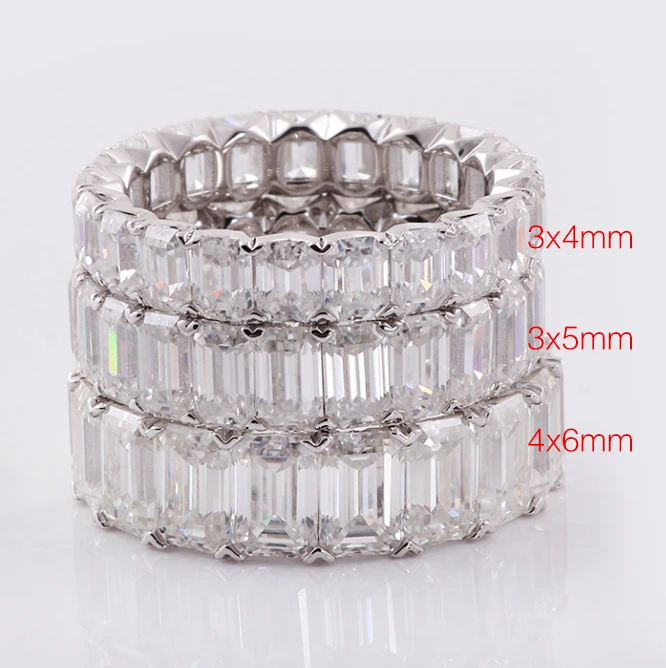 3x4 mm 3x5 mm 4x6 mm Cut émeraude D Color Moisanite Full Eternity Band en 10k blanc 1