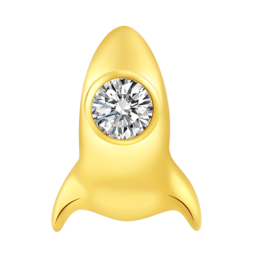 Eternal Metal 14k Solid Gold Round Cut Cz Bezel Setting Rocket Shape Ear<000000>conch Piercing Jewelry Push In Threadless Ends Tops 3