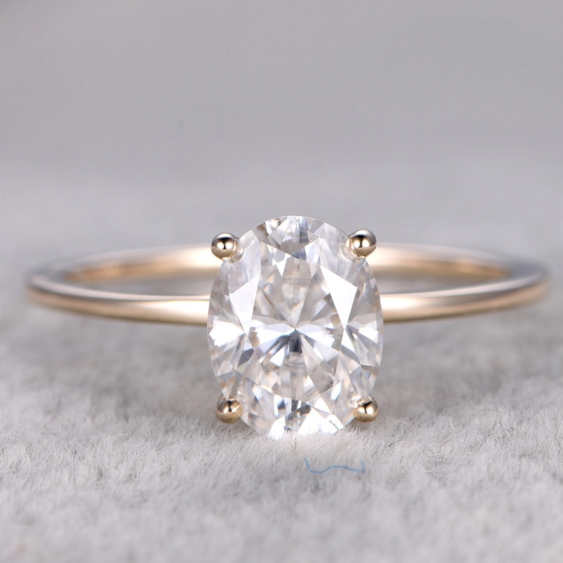 6x8 mm Genuino Rose Gold Solitaria Anillos de boda de moissanite ovalos para amantes 1