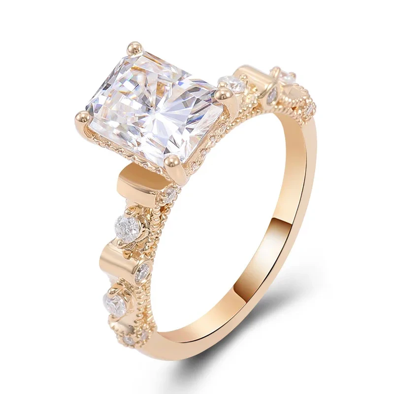 Luxe 14k jaune or 3ct Radiant Cut Moissanite Eternity Diamond Rings for Women Wedding Engagement Ring 1