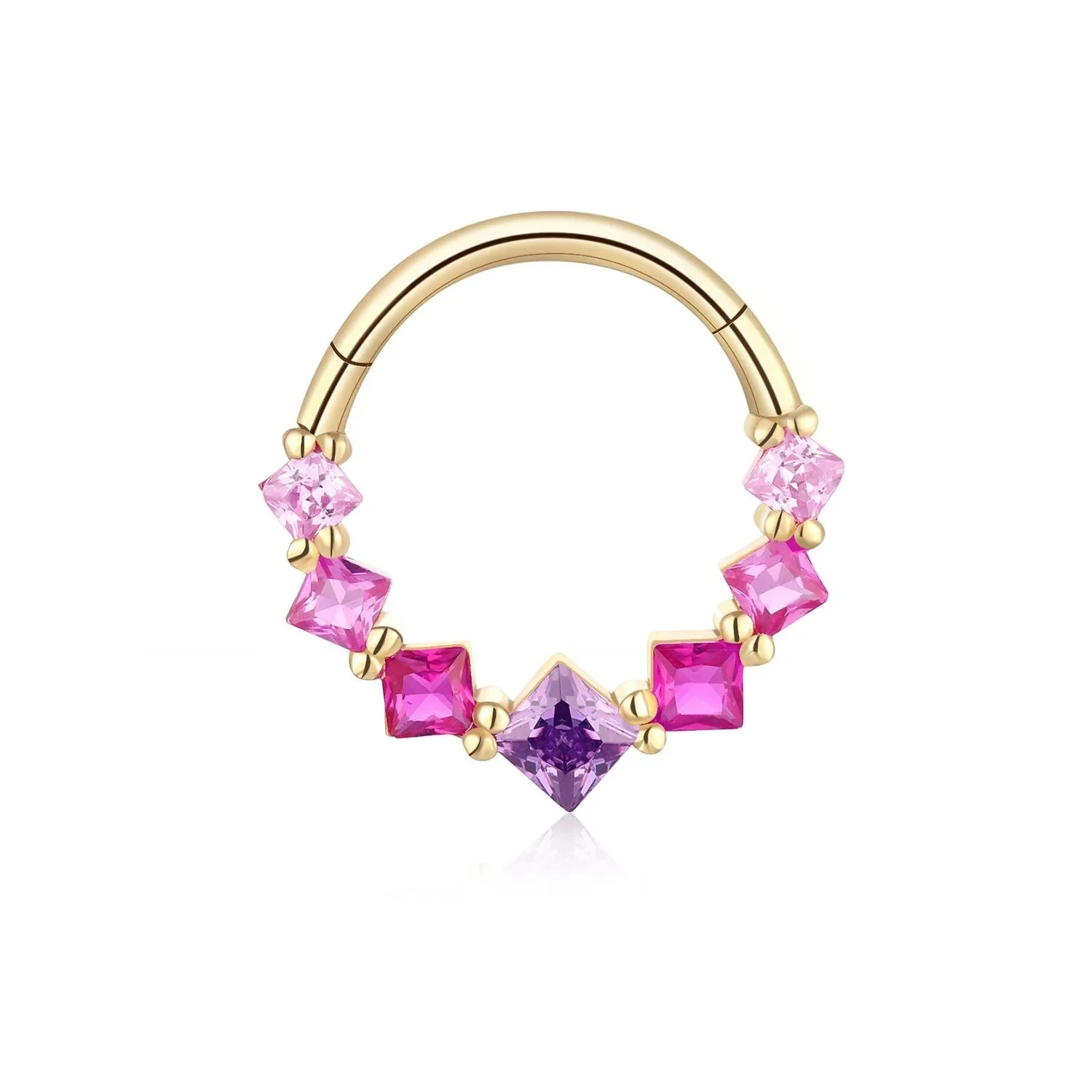 Eternal Metal 14k Solid Gold Pink Red Cz Hinged Segment Clicker Nose Piercing Ring Cartilage Jewelry Helix Body Piercing 1