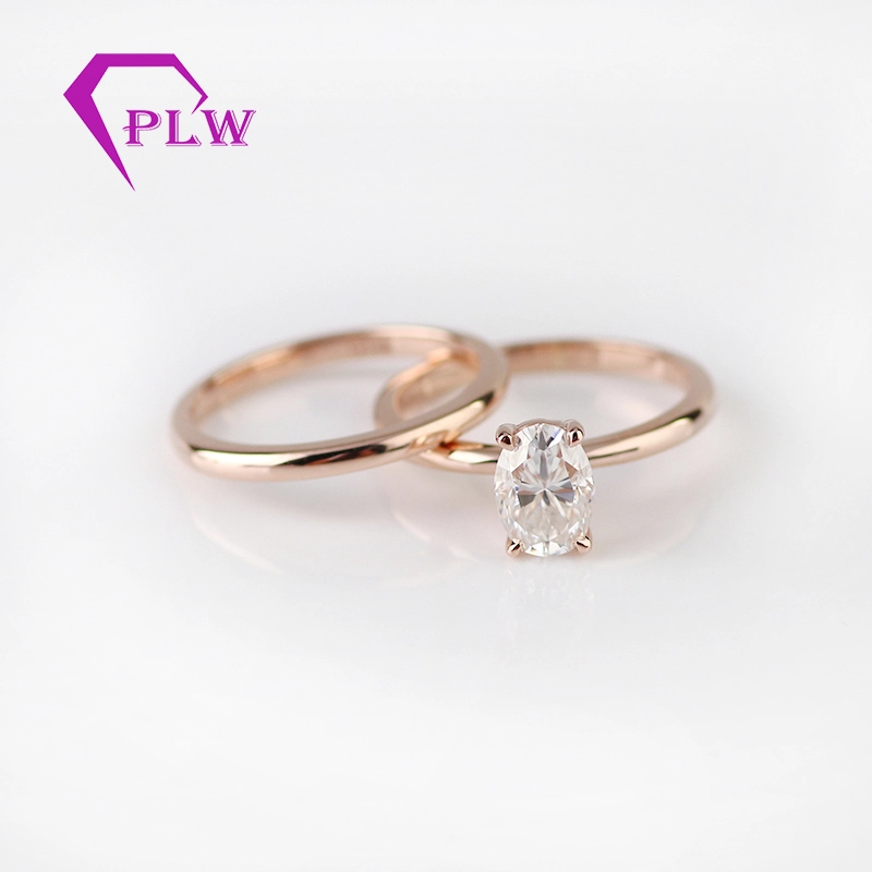 Véritable 14K Gold Rose 5x7 mm pour toujours blanc pur blanc ovale Moisanite Bague de mariage de Provence Jewelry 1