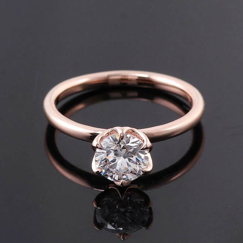 Anneaux de fiançailles Provence Style Classic Fine Bijoux Anneaux de 14K Rose Gol Round Coup Moisanite Diamond Rings 1