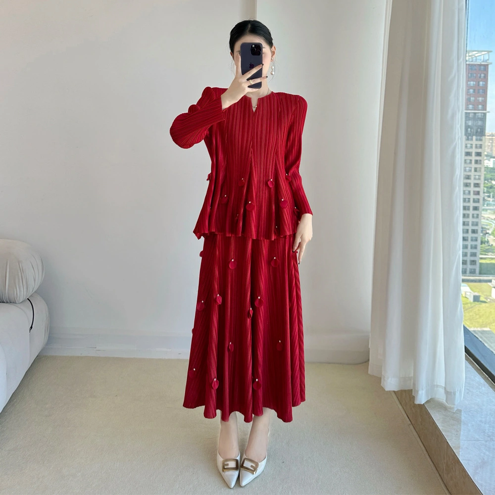 Фабрика оптовая торговля Miyake Set Women's Fashion Fashion с двумя частями топы темперамента. 1