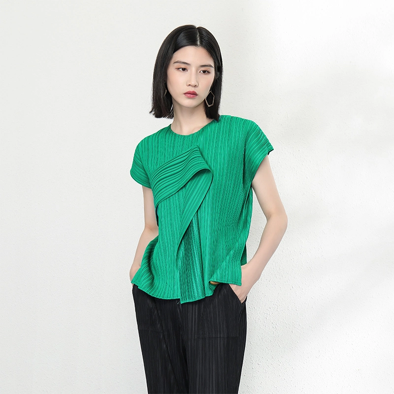 High-Quality Pleated Shirts – Direct from Manufacturer Latest Summer Miyake Pleated Top 100 Polyester Pleated Fashion Women T-shirt 1