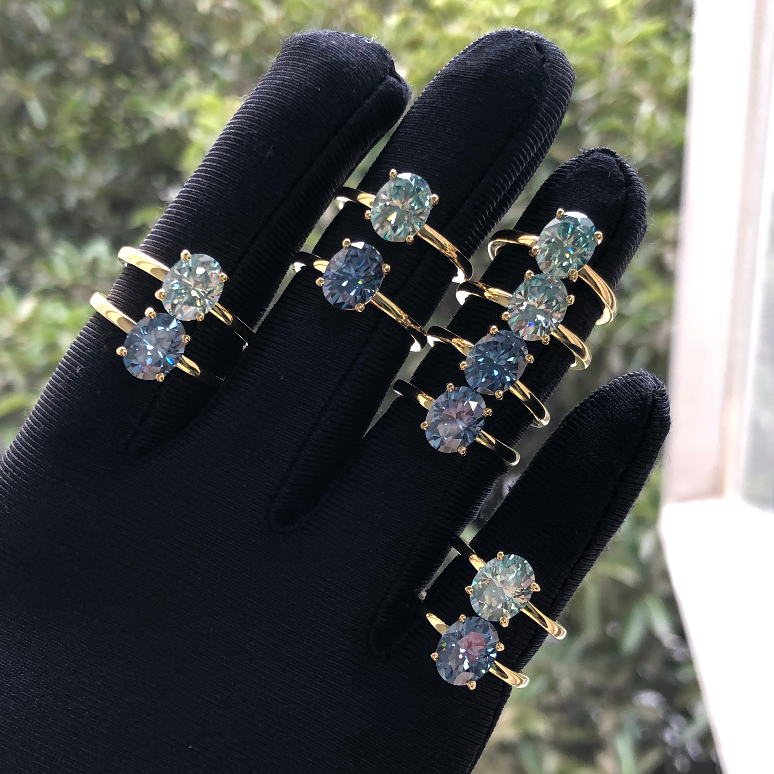 2ct Wholesale Silver Ring Yellow Gold Blue/green Oval Cut Moissanite Fashion Moissanite Ring 1
