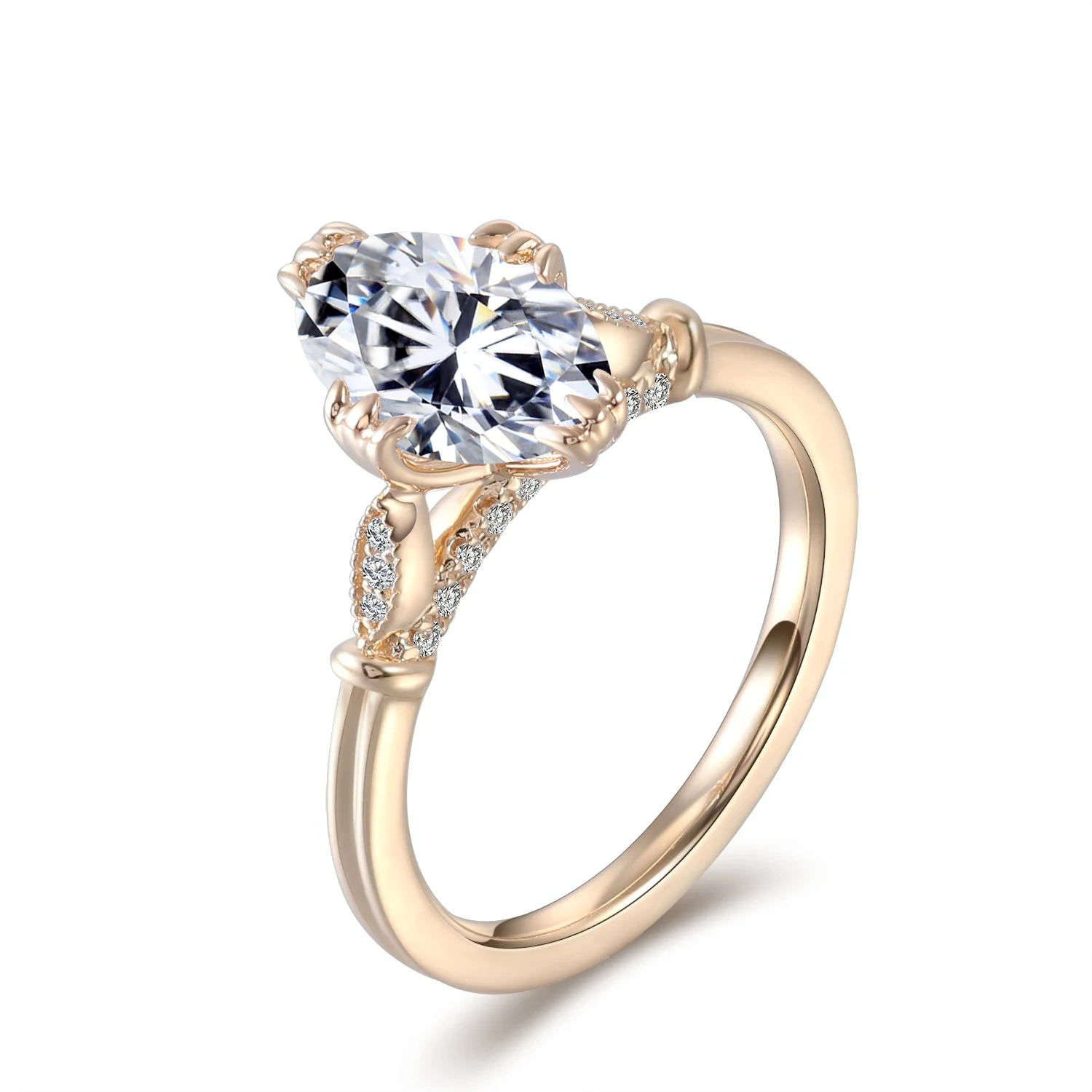Bijoux fins anneaux 18k Ring Gold Yellow DVVS1 Marquise Cut Moissanite Trendy Design Engagement Anneques de mariage pour les femmes 1