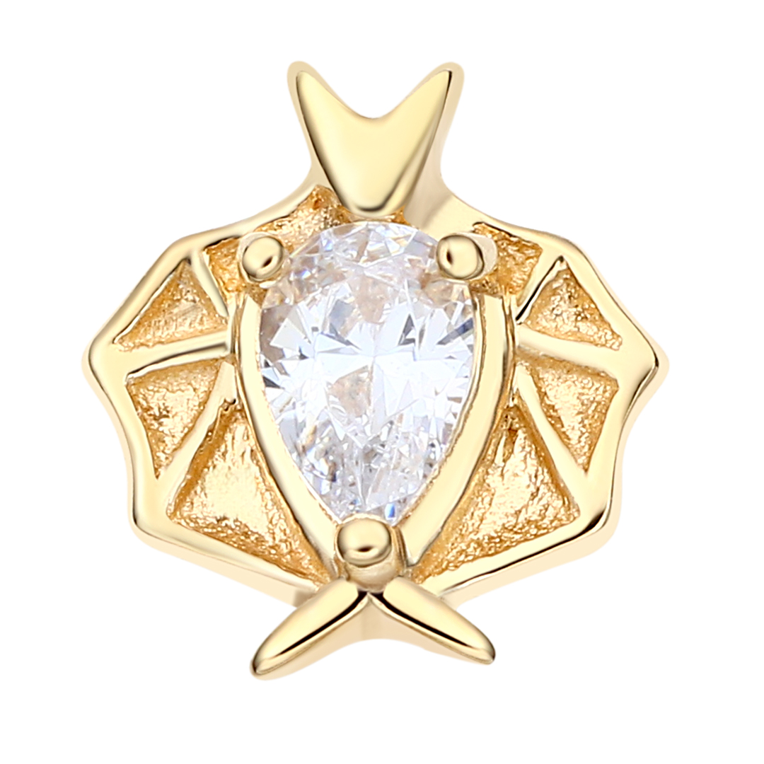 Eternal Metal 14k Solid Gold 5a Cz Mr Bat Ear<000000>nose Piercing Labret<000000>conch Body Piercing Jewelry Internally Threaded Ends Tops 5