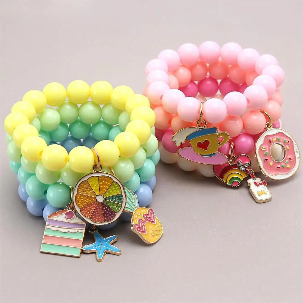 Children Wholesale Plastic Resin Beads Bracelets Colorful Rainbow Cartoon Charm Pendant Bracelets For Little Girls Jewelry 1