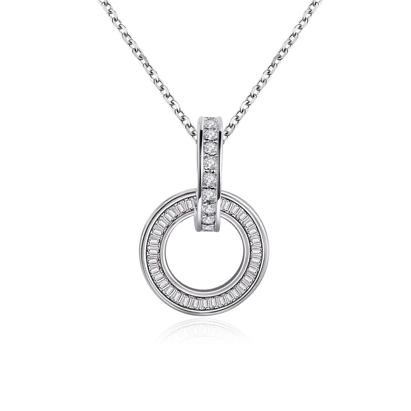Certificate Qualified Round And Taper Diamond Pendant Necklace In 18k White Gold As Gift 1