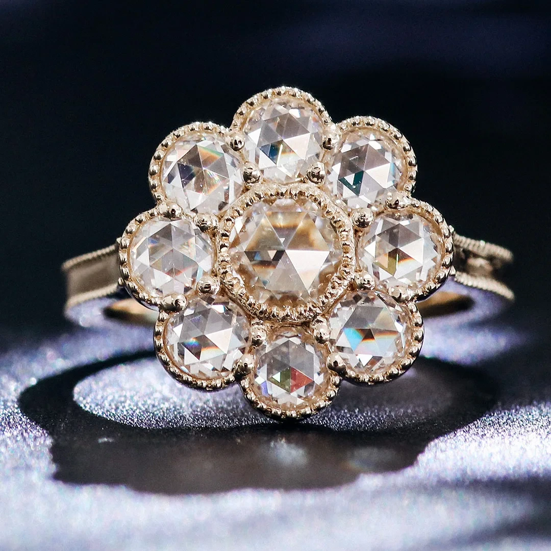 Provence Def Moissanite Anneau de fiançailles 14K 14K Conception de fleurs en or massif jaune Rose Coup Missanite Ring Jewelry 1
