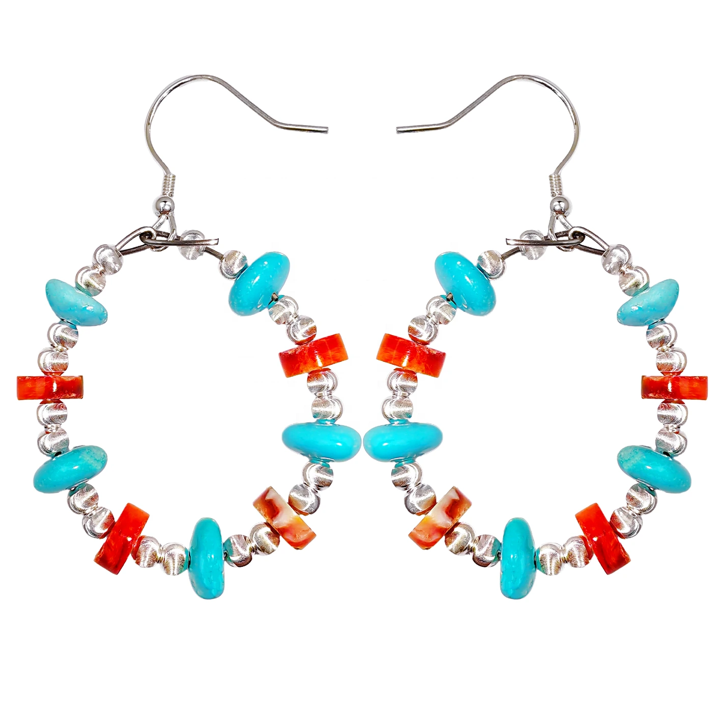 Natural Red Spiny Oyster Amber And Natural Turquoise Form Gemstone Earrings They Sway Vividly Adding A Gorgeous 1
