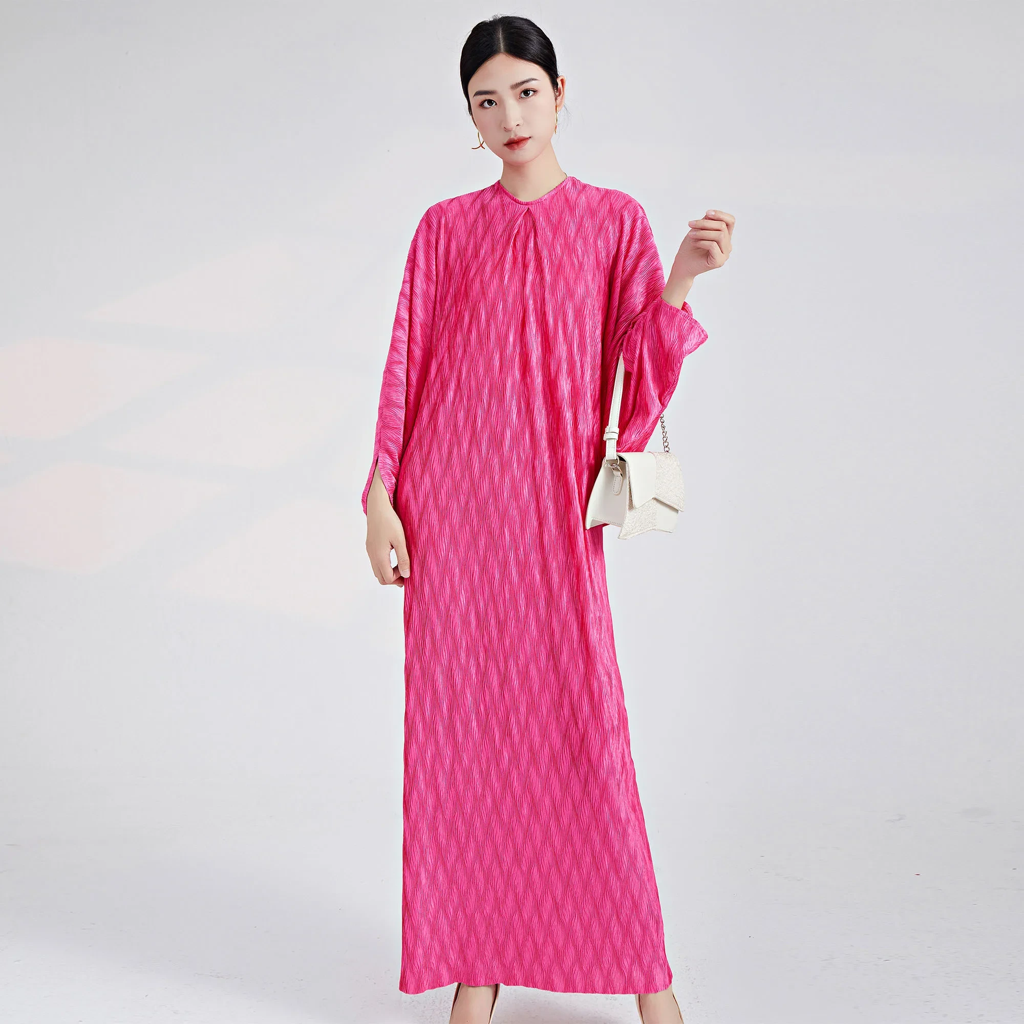 Pleats Clothing Muslim Women Fashion Dress Summer Casual Loose Stretch Elegant Dress Pleated Long Dress Fast Global Delivery 1