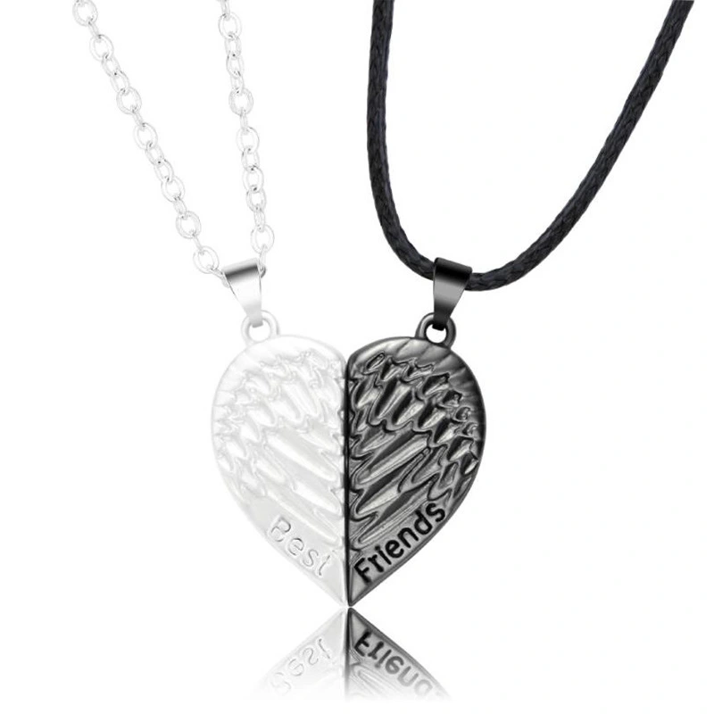 Manufacturer Wholesale Fashion Popular Wing Print Can Be Stitched Heart-shaped Pendant Friendship Necklace 1