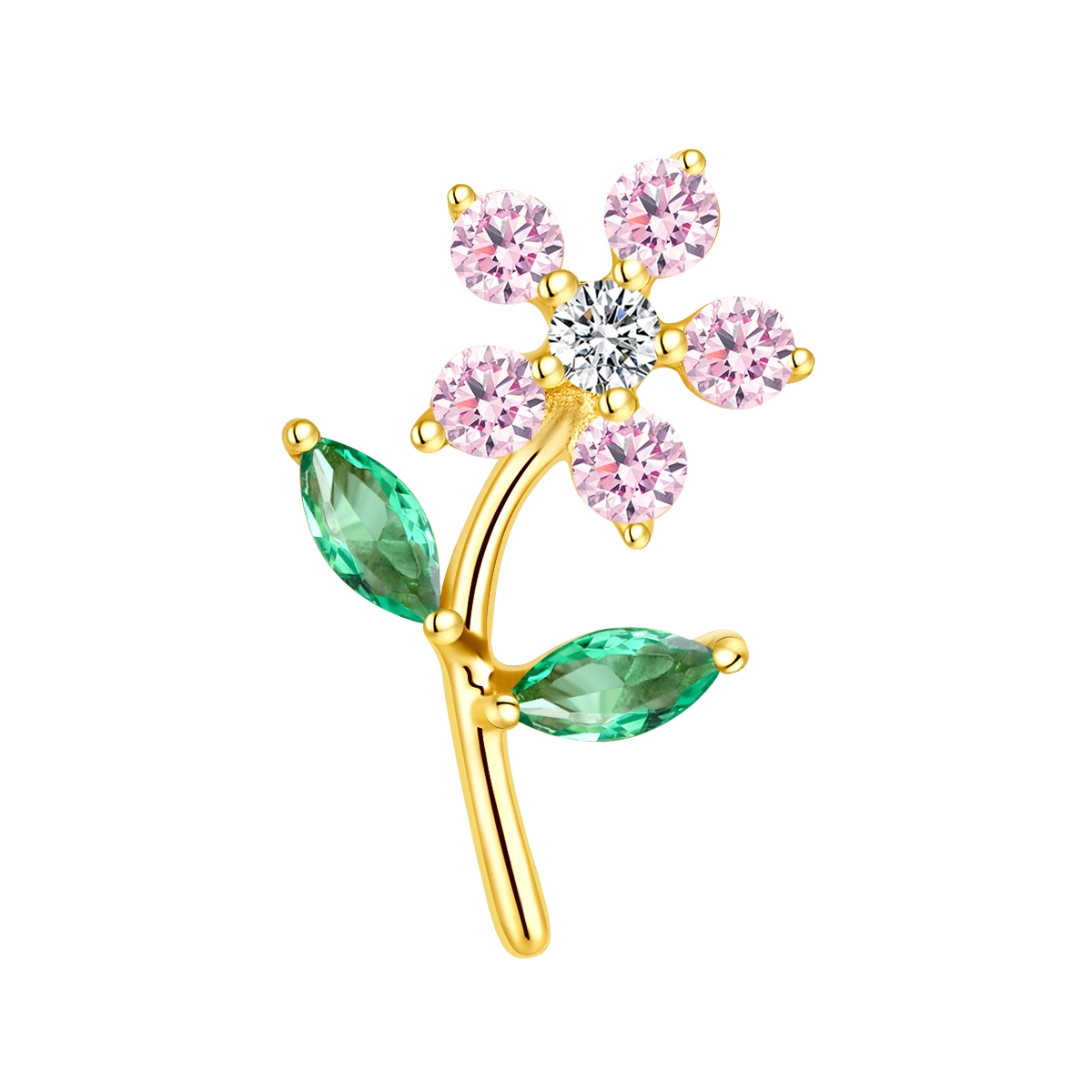 Eternal Metal Romantic 14k Solid Gold Pink Flower Threadless Ear Nose Jewelry Stylish Wedding Zircon Fashion Piercing Jewelry 1