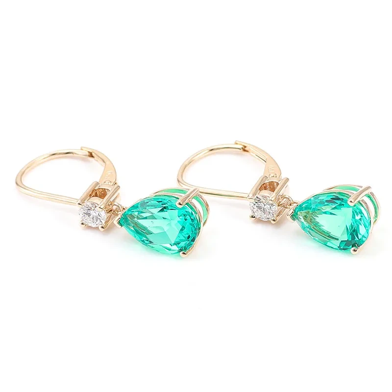 Dangling Green Emerald Diamond Earrings Emerald Diamond Drop Earrings Precious Green Stone Drop Earring Lever Backing 1