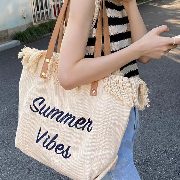 Wholesale New Handbag Simple Beach Travel Bag Ladies Canvas Single Shoulder Tote 6