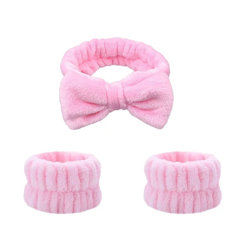 Pure Color Butterfly Knot Hairband Wristband Set Women Face Washing Headband Hair Tie Simple Hair Accessory Hairloop Headwear 1