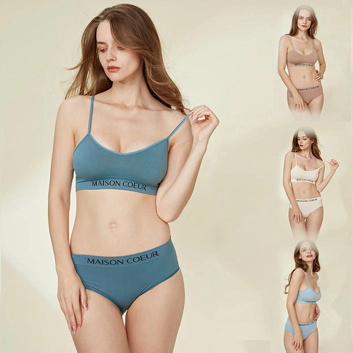 Conjunto de sujetador y bragas sexis inconsútiles sin cables con diseño de moda de venta a granel para damas 1