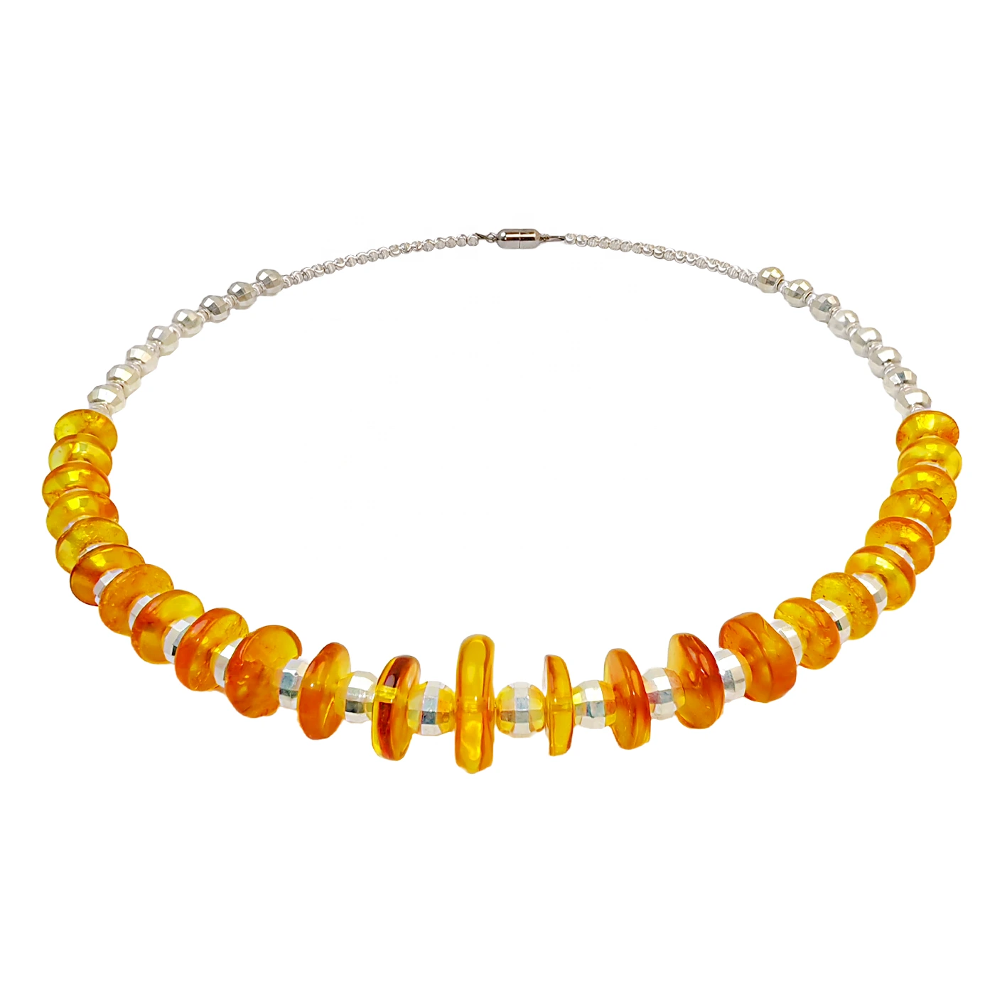 New Chinese Style S925 Silver Necklace Strings Natural Amber With Faceted Silver Beads Tradition And Fashion Are Interwoven 1