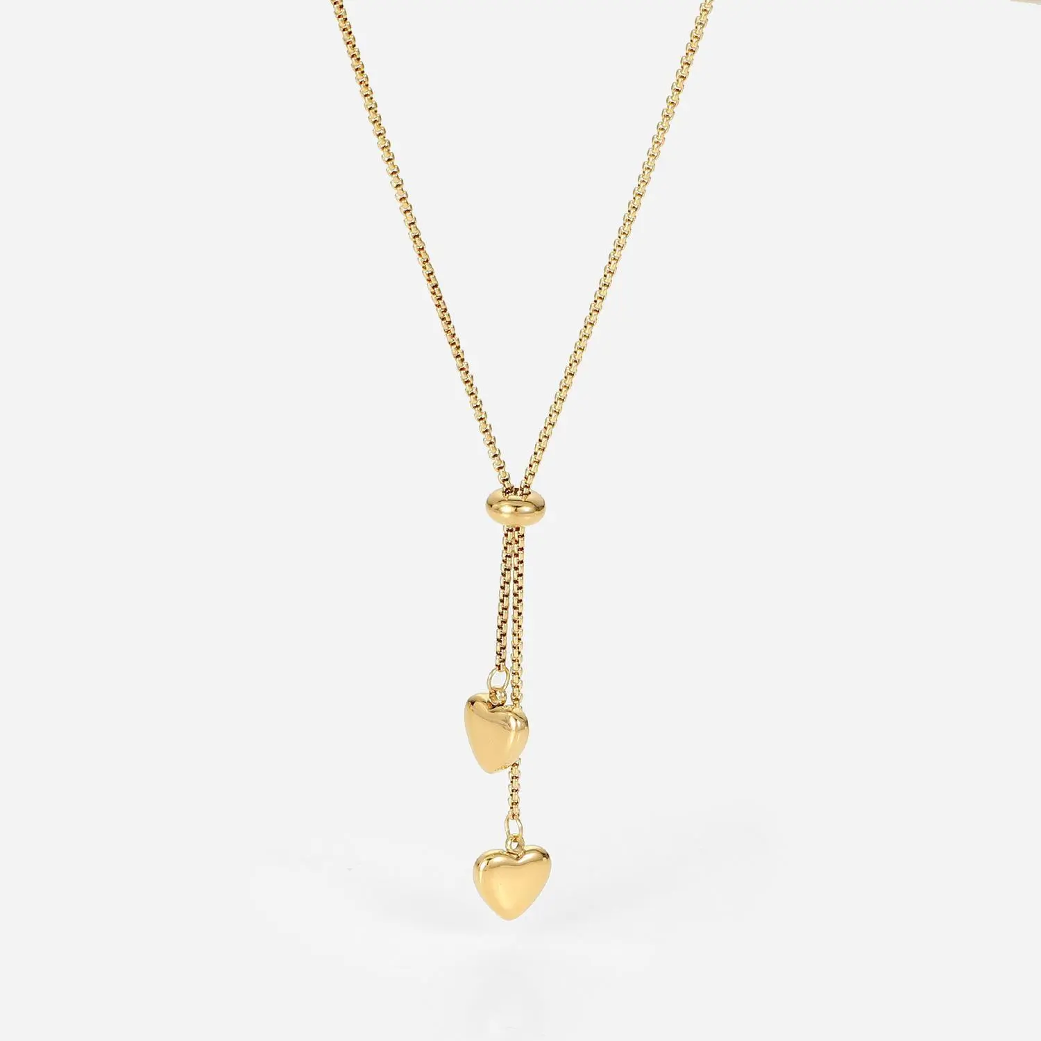 Manufacturers Wholesale Fashion Colorless Gold-plated Stainless Steel Double-heart Women's Necklace 1