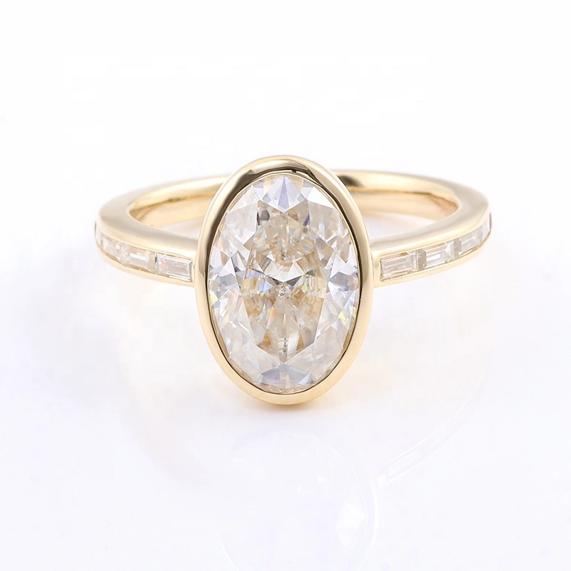 Joyas Mujeres Anillo de diamante Diamond Gold 10k Bisel Settoming 4.5 Carat Oval Moissanite Anillo de boda Anillos de oro 1