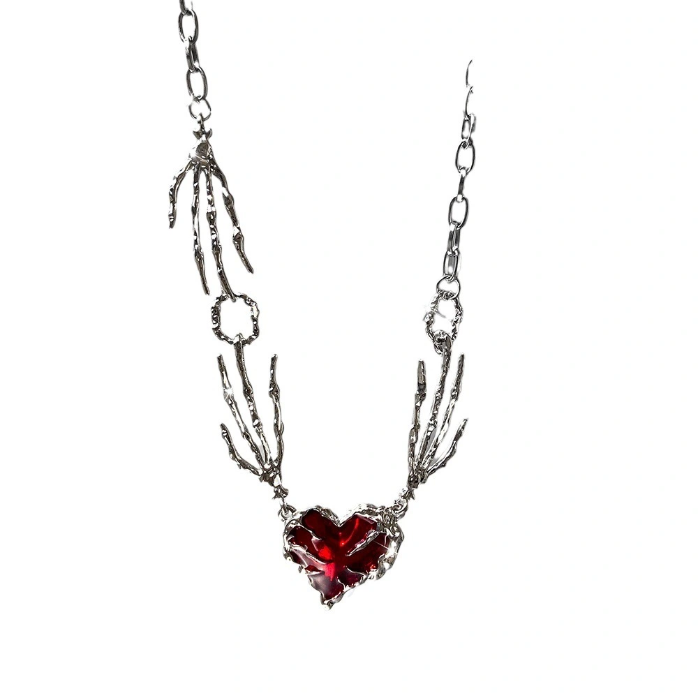 Wholesale Gothic Heart-shaped Pendant Necklace,Silver Ghost Claw,Punk,Exaggerated For Women's Collar Chain Jewelry 1