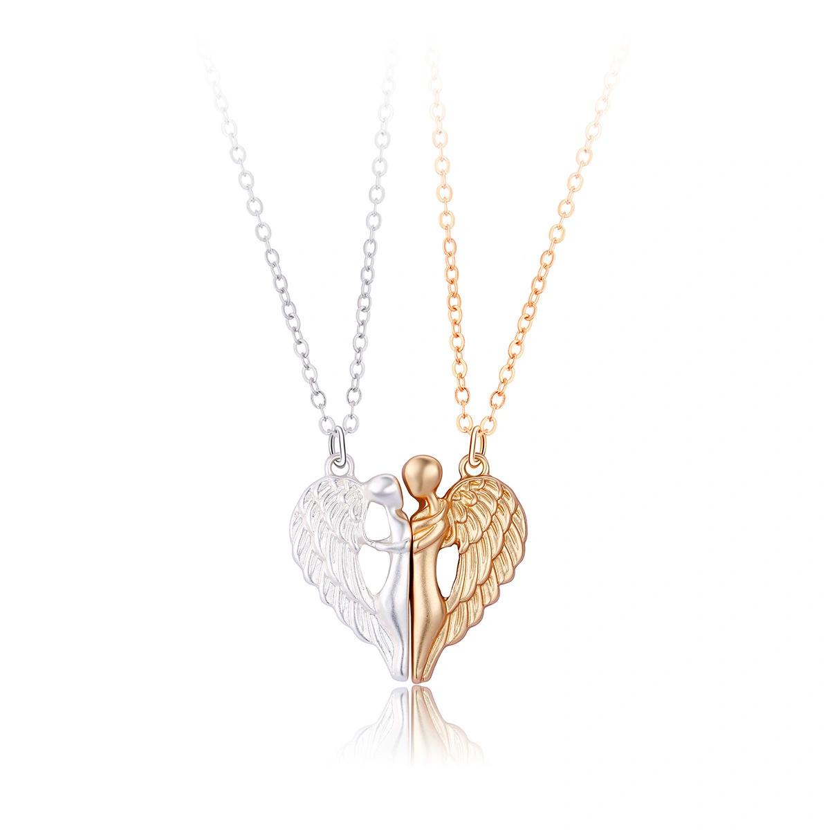 New Product Embracing Angel's Wings Couple Necklace Magnet Stone Love Alloy Pendant Valentine's Day Gift 1