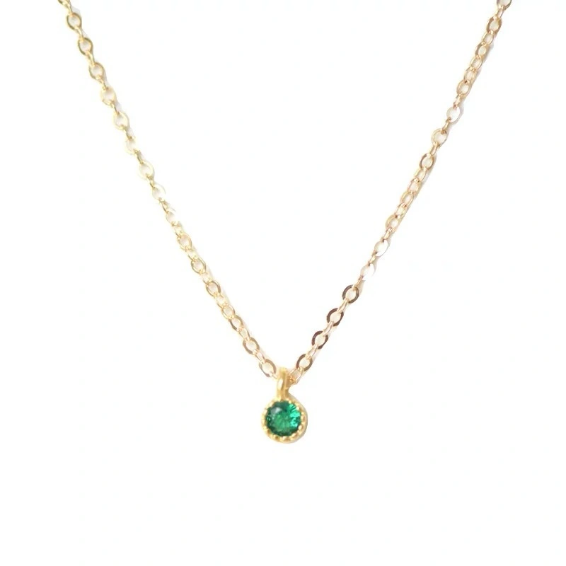 S925 Sterling Silver Plated 14k Gold Light Luxury Retro Emerald Necklace Mini Emerald Single Diamond Collar Chain Female1 1