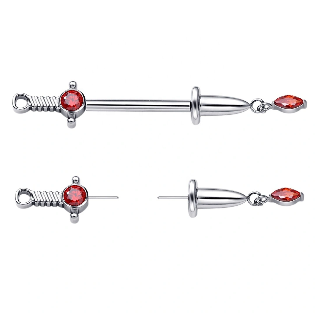 Eternal Metal Astm F136 Titanium Threadless Nipple Bar With Sword Shaped Piercing Jewelry 1