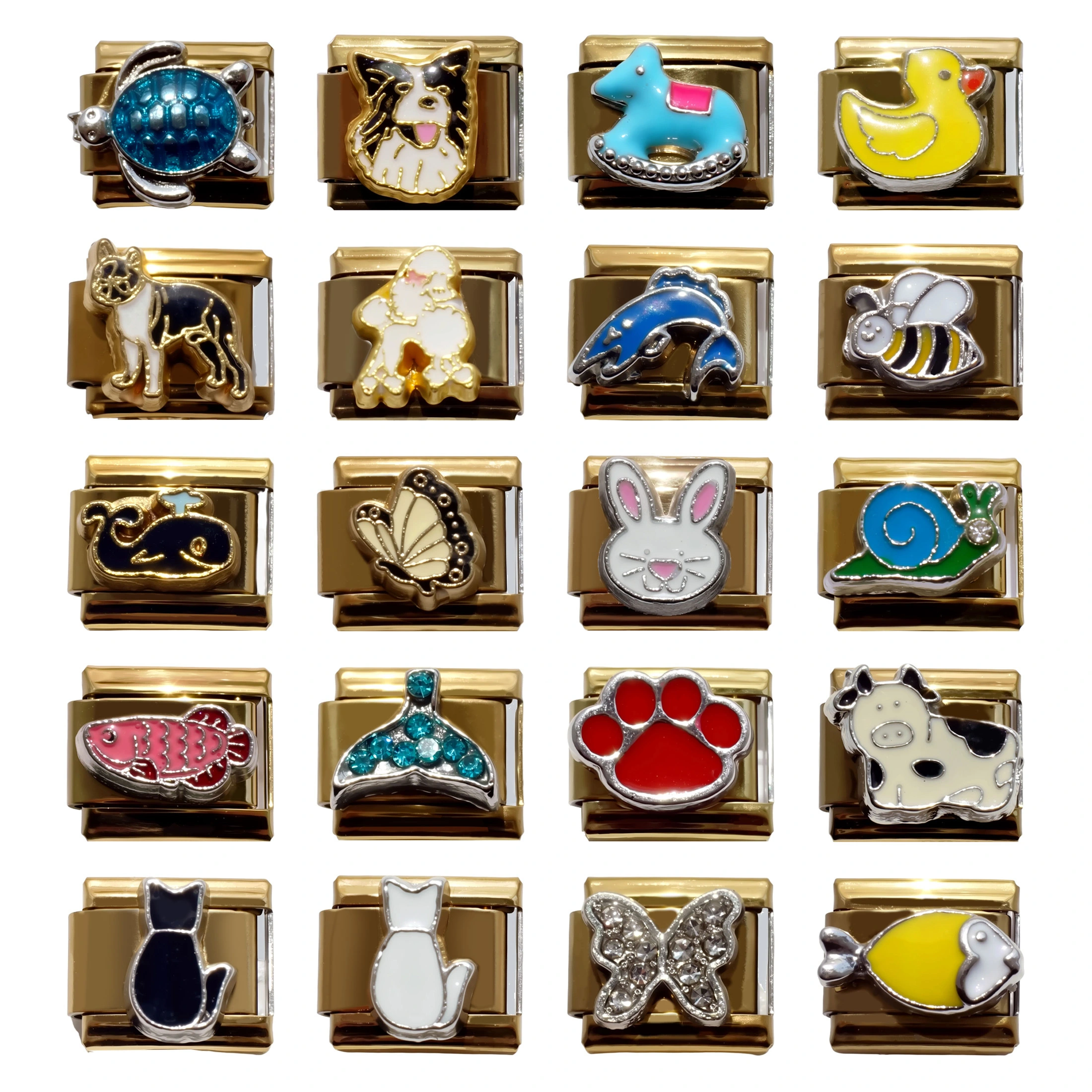 2025 Fashion Cute Cartoon Diy 304 Stainless Steel Italian Charm Pet Animals Rabbit Bear Dog Puppy Cat Series 9mm * 10mm Module 1
