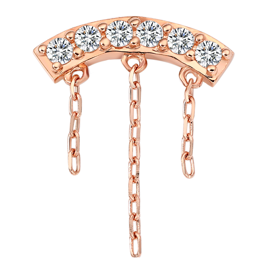 Eternal Metal 14k Solid Yellow<000000>rose Gold Fan Shaped Dangle Chain Tassel Belly<000000>ear Piercing Jewelry Threadless Push In Ends Tops 9