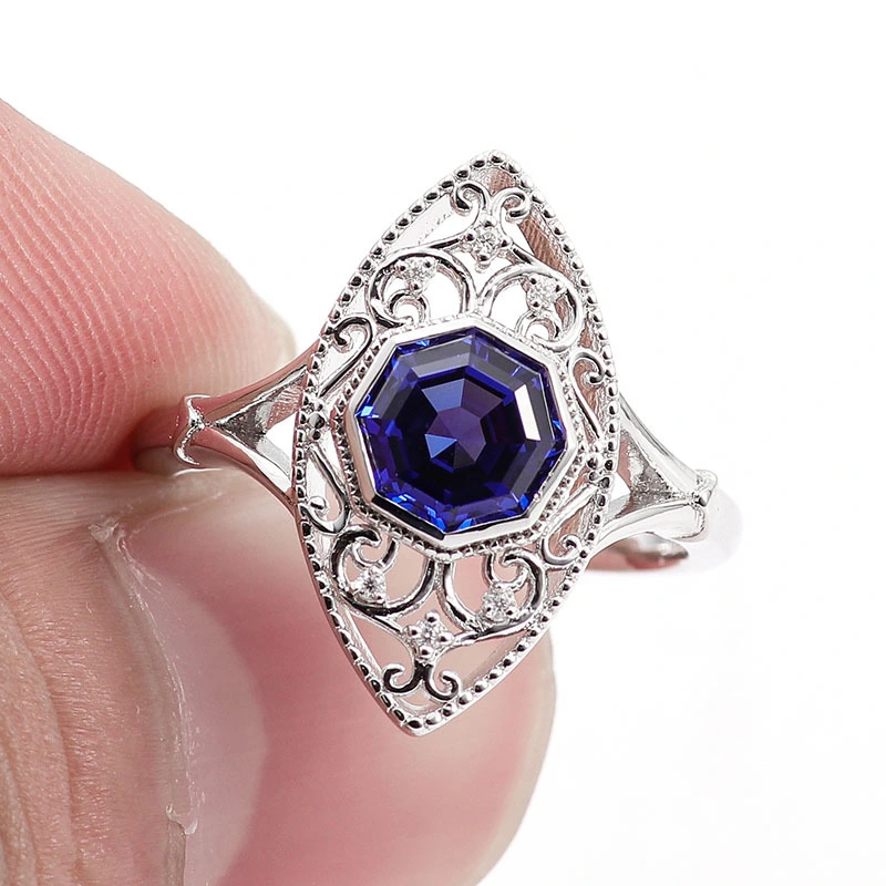 1ct Blue Sapphire With Moissanite Diamond Wedding Ring White Gold Engagement Ring Vvs Moissanite Ring 1