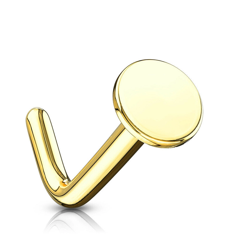 Eternal Metal 14k Solid Gold Flat 3mm Disc L Bend Shape Nose Rings Stud Body Piercing Jewelry 1