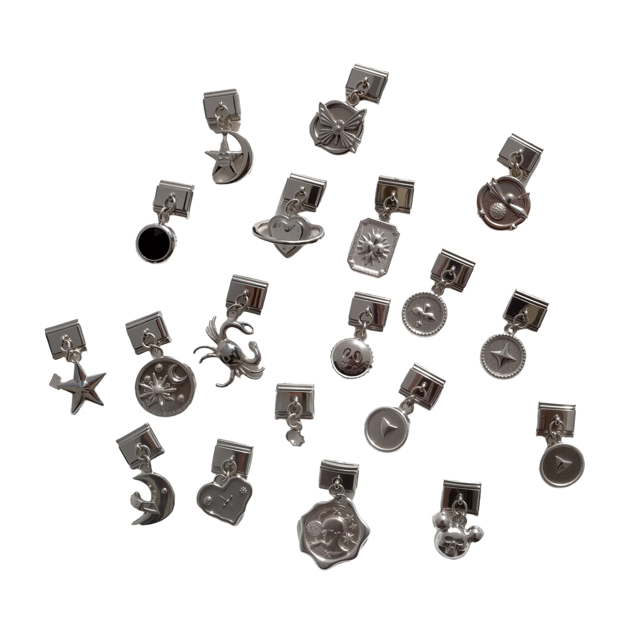 2025 Diy Personalized Black Gemstone Star Moon Crab Series Pendant 304 Stainless Steel Italian Charm Bracelet 9mm * 10mm Module 1