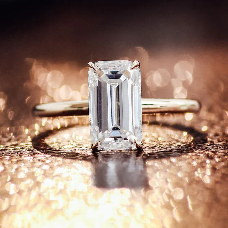Provence Fine Jewelry 14k Gold Solitaire 3ct Ef Color Emerald Cut Moissanite Diamond Ring Women's Engagement Ring Jewelry Gift 1