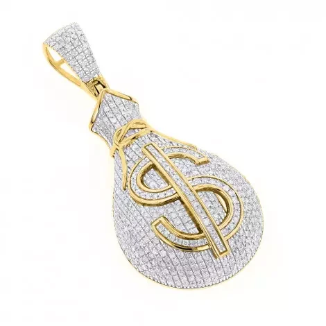 Hip Hop 18k Gold Plated Diamond Money Bag Pendant Necklace Sterling Silver Micro Pave Diamond Money Bag Dollar Sign Pendant 1