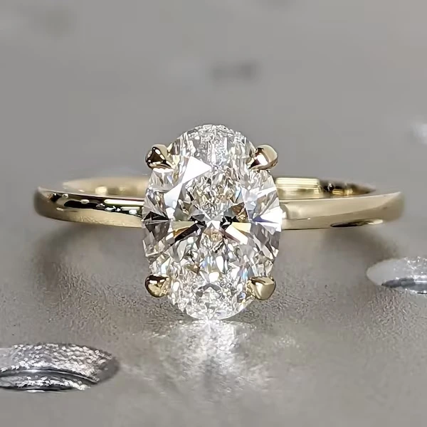 البيع الساخن 2CT Diamond D-VS1 خاتم الخطوبة 14K Solitaire Gold Gold Oval Cut Igi Diamond Ring للنساء 1